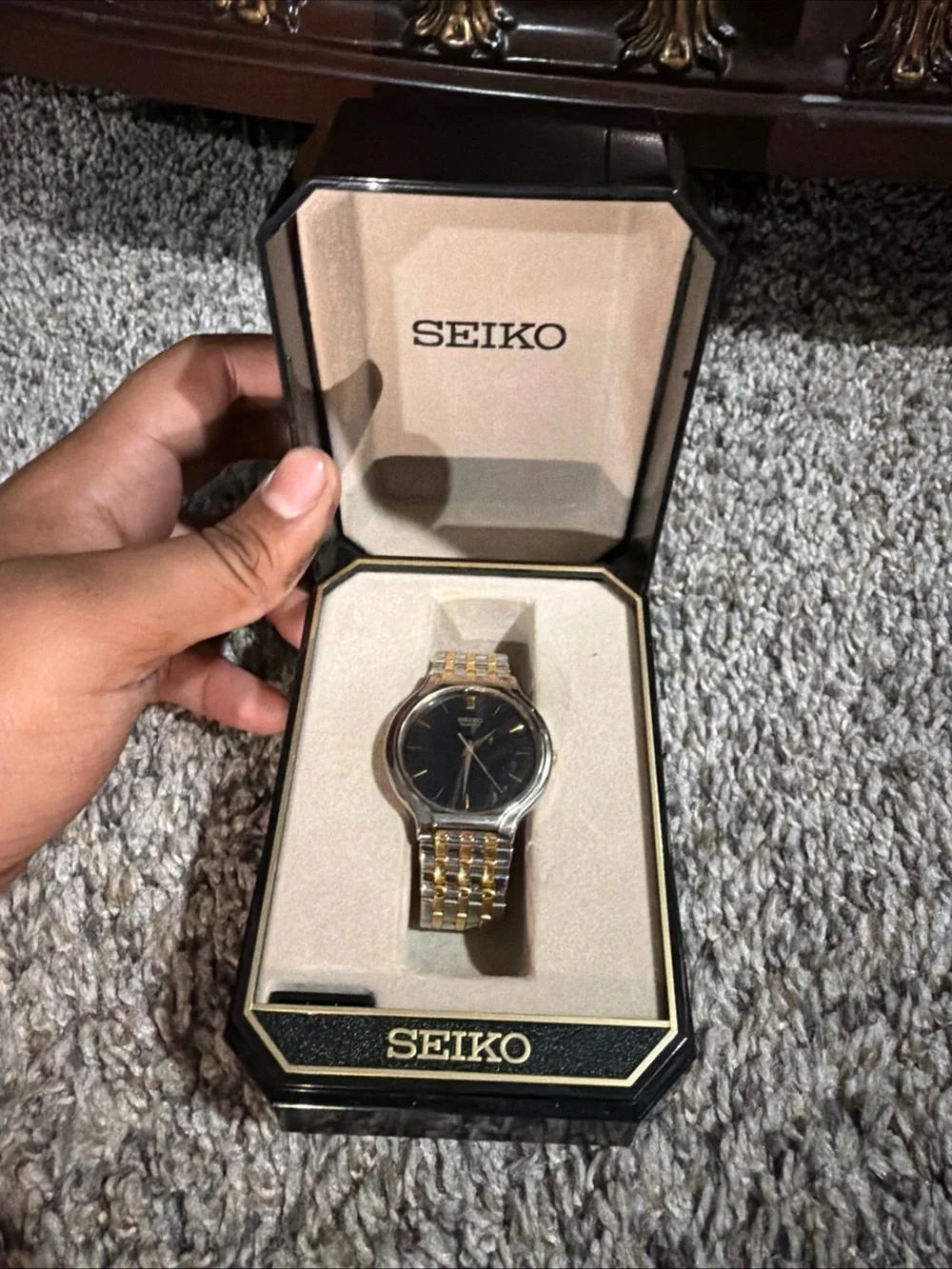 Seiko Two-Tone Gold & Silver Men's Dress Watch with Black Dial